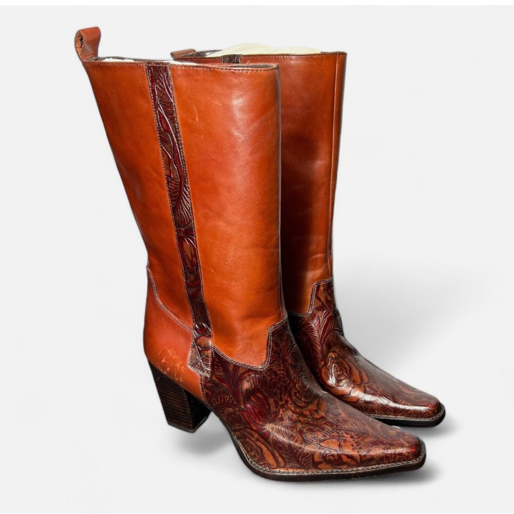 ANTONIO MELANI Brown Heeled Boots with Textured Design